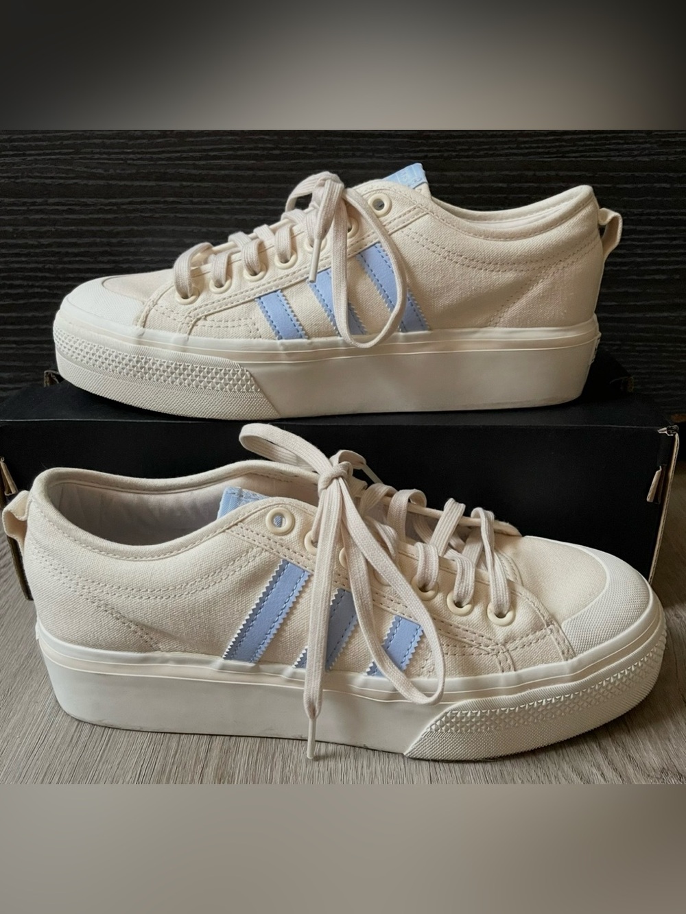 Adidas Nizza Platform Cream & Light Blue Sneakers - Women’s 11 / Men’s 10